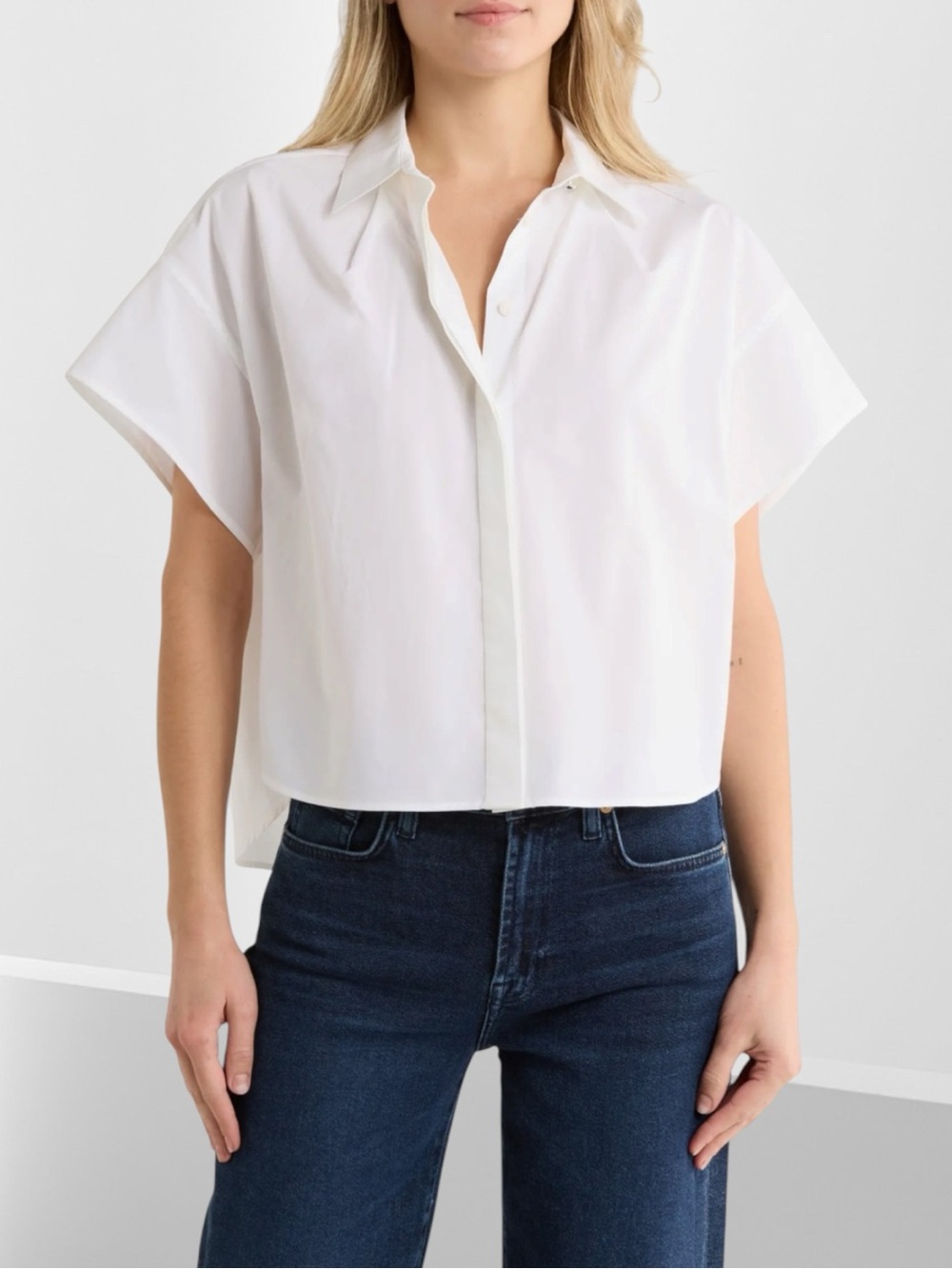 RAG & BONE Maura Short Sleeve Cotton Poplin Button-Up Boxy Shirt